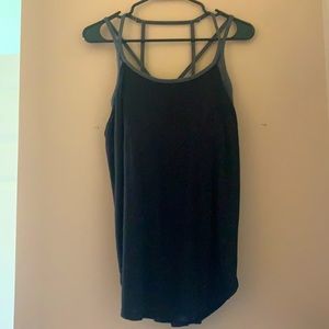 Black workout tank top with builtin grey sport bra